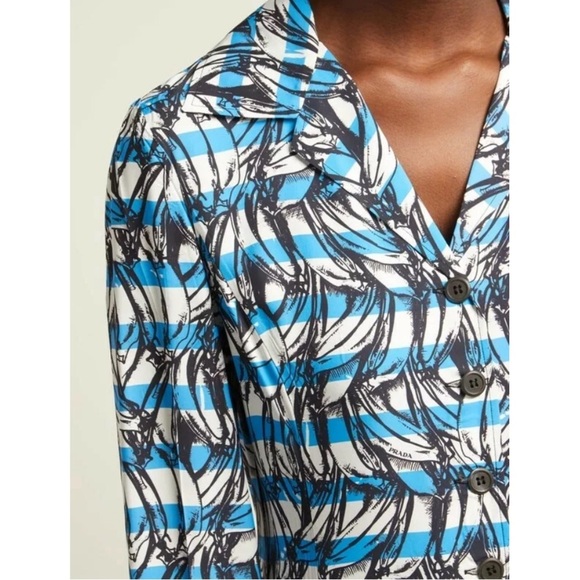 PRADA Banana Stripe Collared Midi Dress - Picture 2 of 11